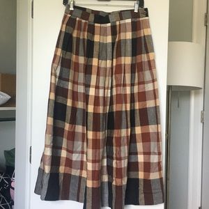 Vintage pleated plaid/gingham midi skirt